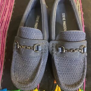 Steve Madden Men's Navy Textured Loafers with Gold-Tone Chain